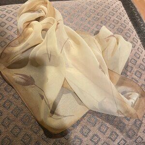 Ellen Tracy 100% silk gold floral print long scarf